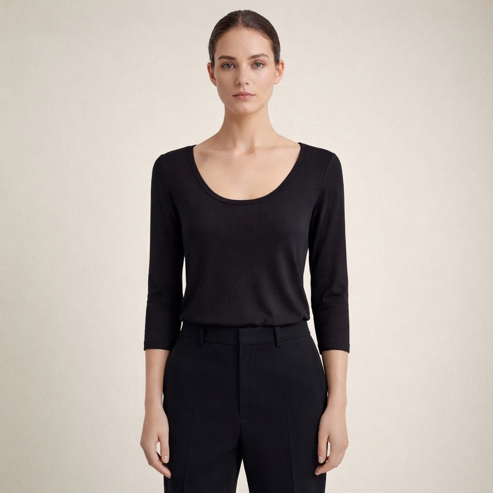 United Colors of Benetton Black Scoop Neck 3/4 Sleeve Top XS